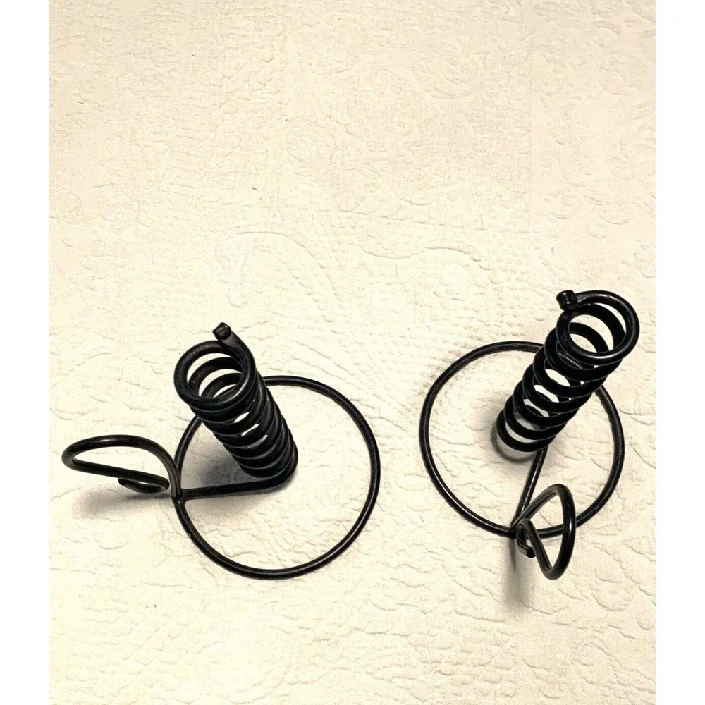 Candle Holder Set 2 Spiral Spring Wrought Iron Black Primitive Unbranded EUC